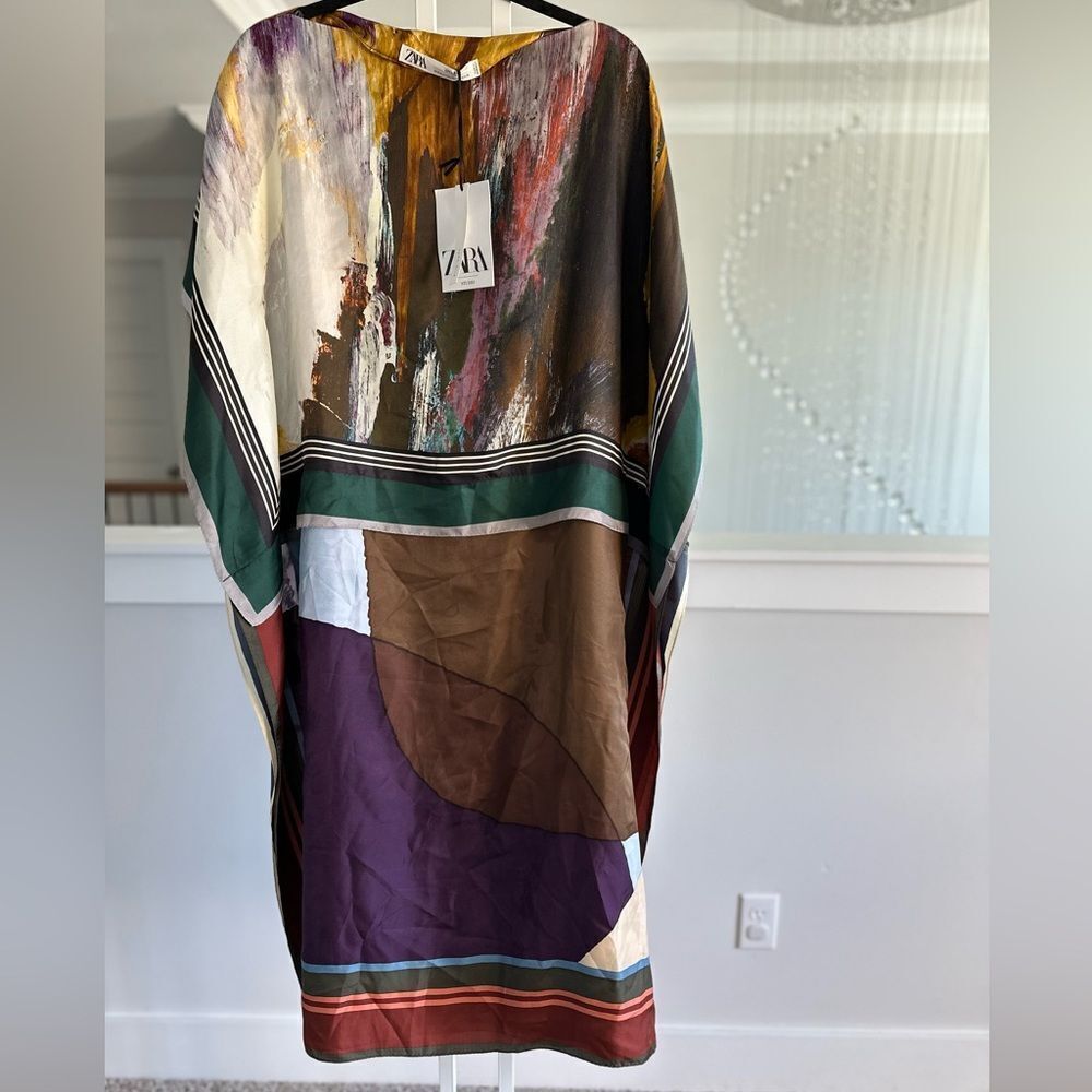 Zara 100% silk printed tunic kaftan dress - Picture 4 of 9
